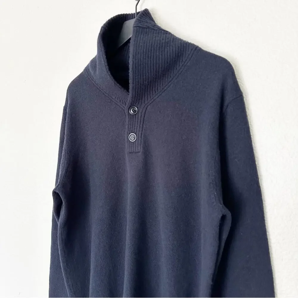 J. Crew Sweater Mens 100% Lambs Wool Button Cowl Neck‎ Navy Cozy Casual Large